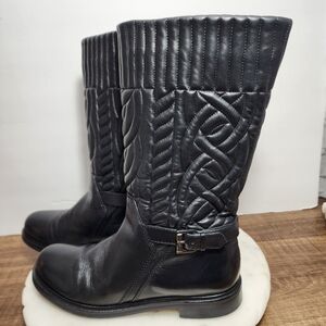 Aquatalia Women's Bonnie Winter Boots Sz 9 Quilted Black Leather Made in Italy